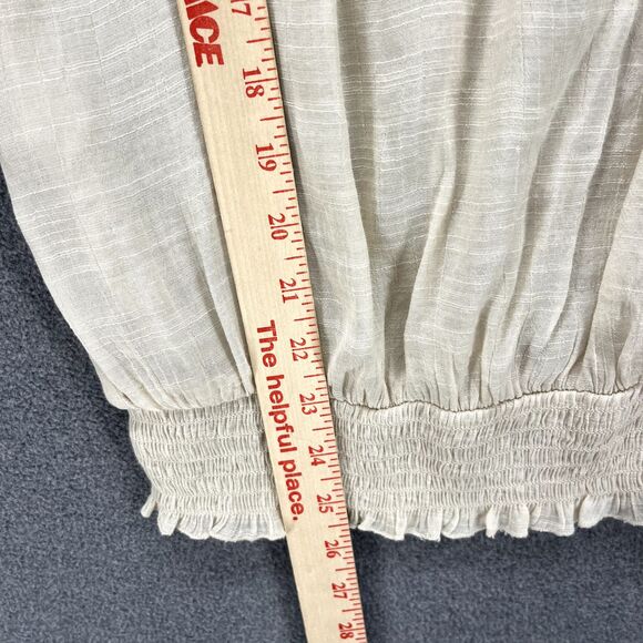 Mine Top Womens Small‎ Beige Ruffle Sleeveless Blouse semi sheer flower neck - Picture 7 of 14